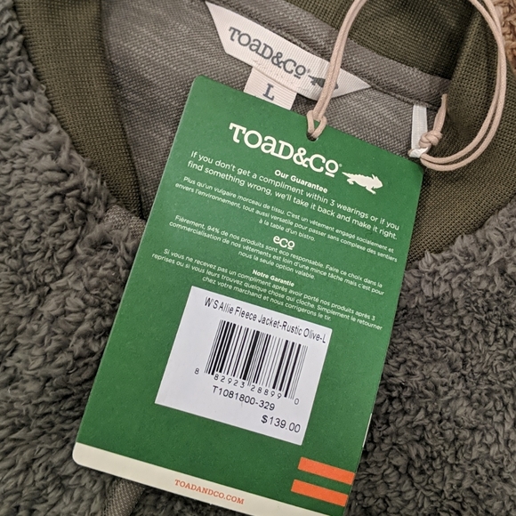 Toad & Co New Allie Sherpa Bomber Jacket Olive L - Picture 4 of 8